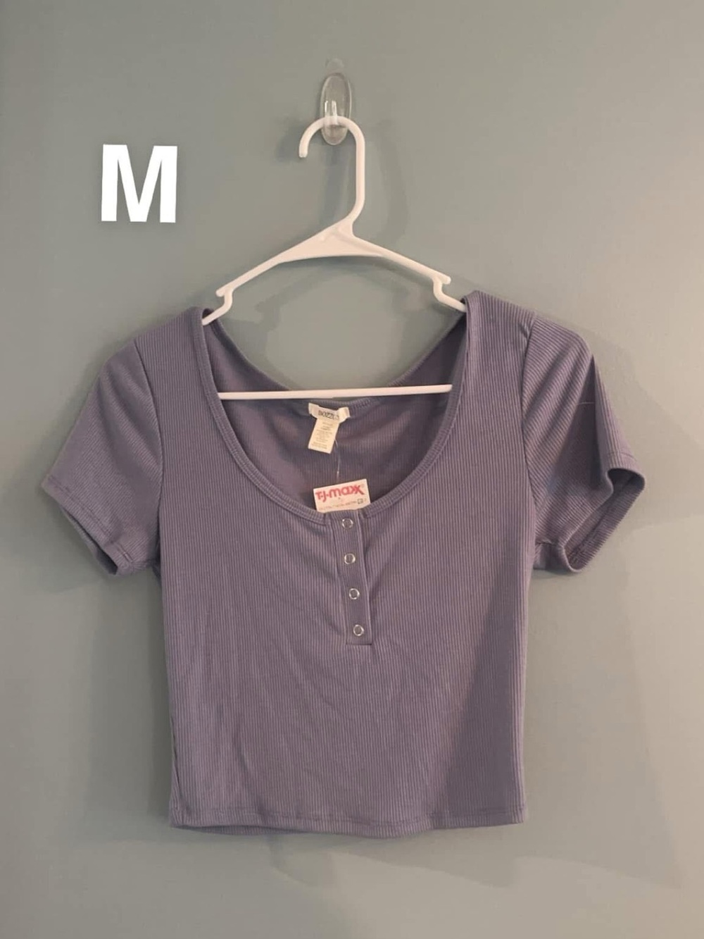 T.J.Maxx Lavender Ribbed Henley Crop Top